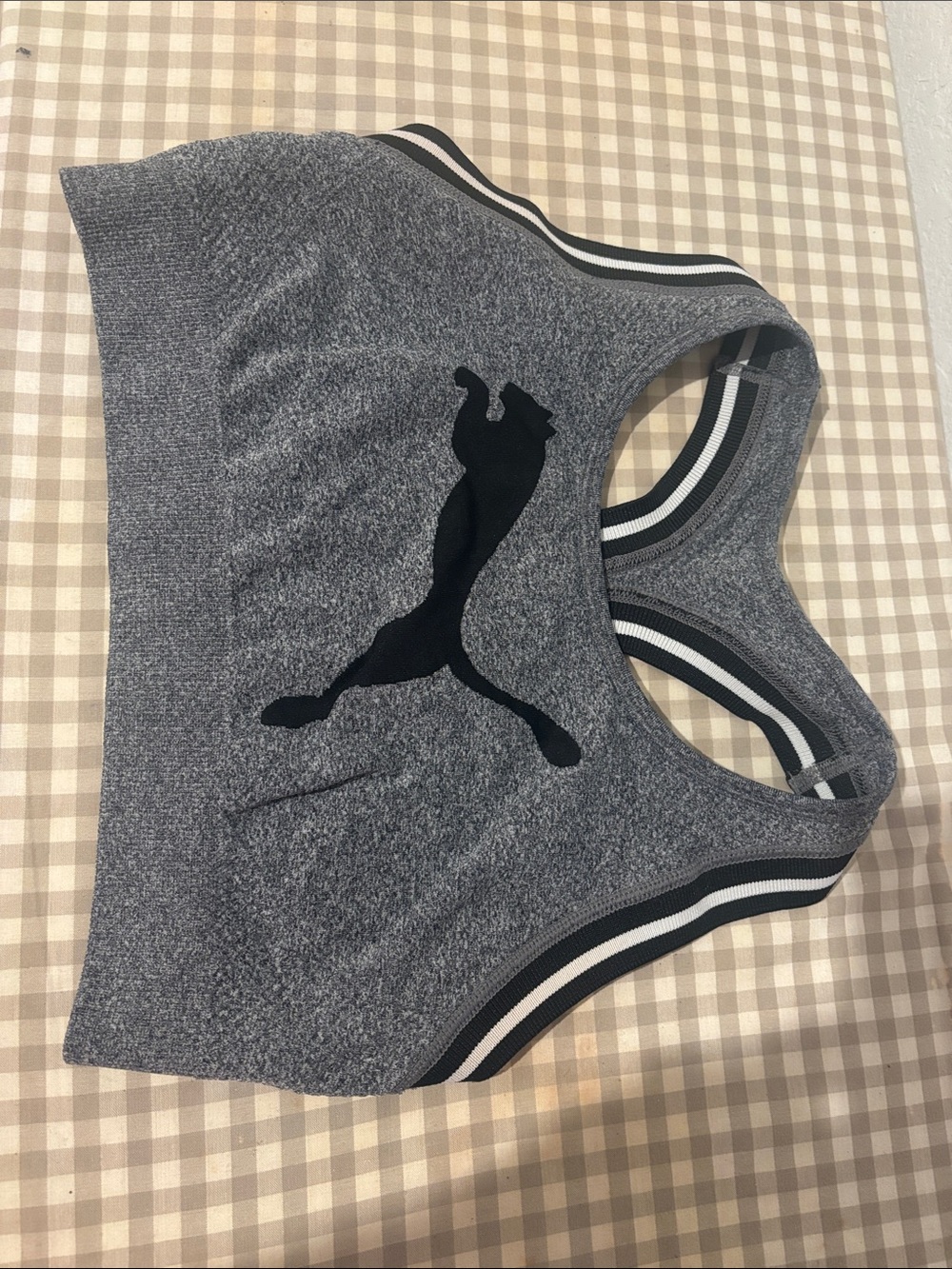 Puma Heather Gray Racerback Sports Bra with Black Logo